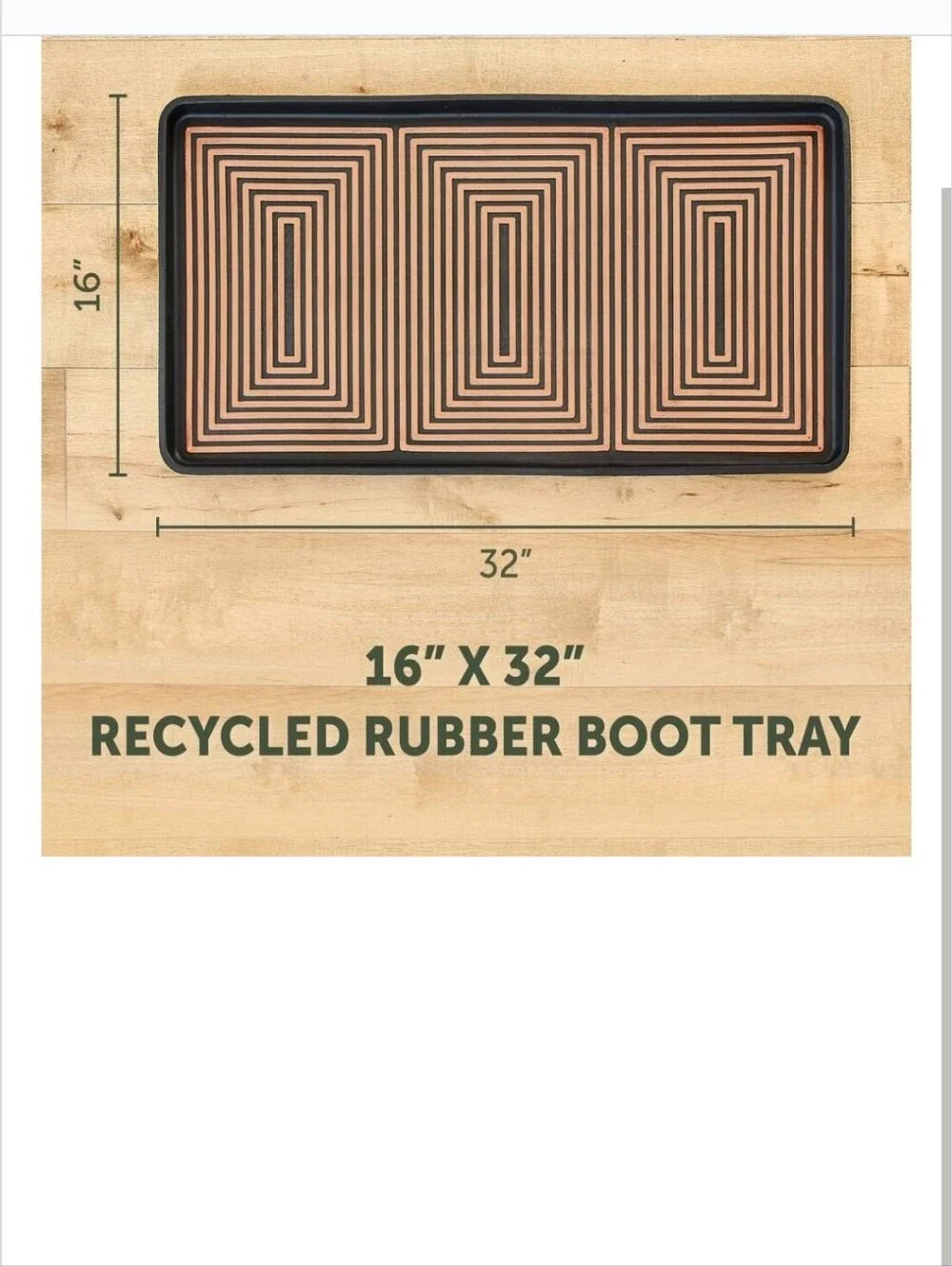 Recycled Rubber Boot Tray - Black and Tan Geometric